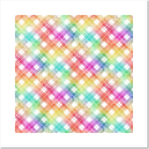 Bright Rainbow Watercolor Diagonal Tartan Plaid Check Wall Art by podartist